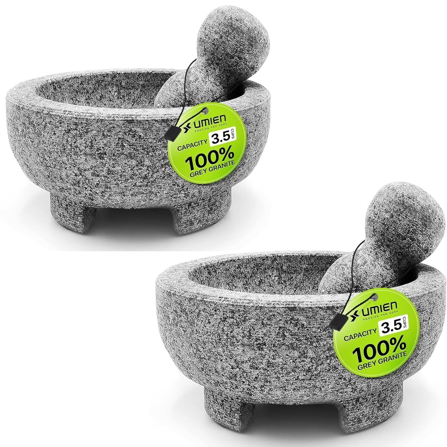 Handcrafted 8-Inch Granite Molcajete Set - 2 Sets for Authentic Spices & Sauces