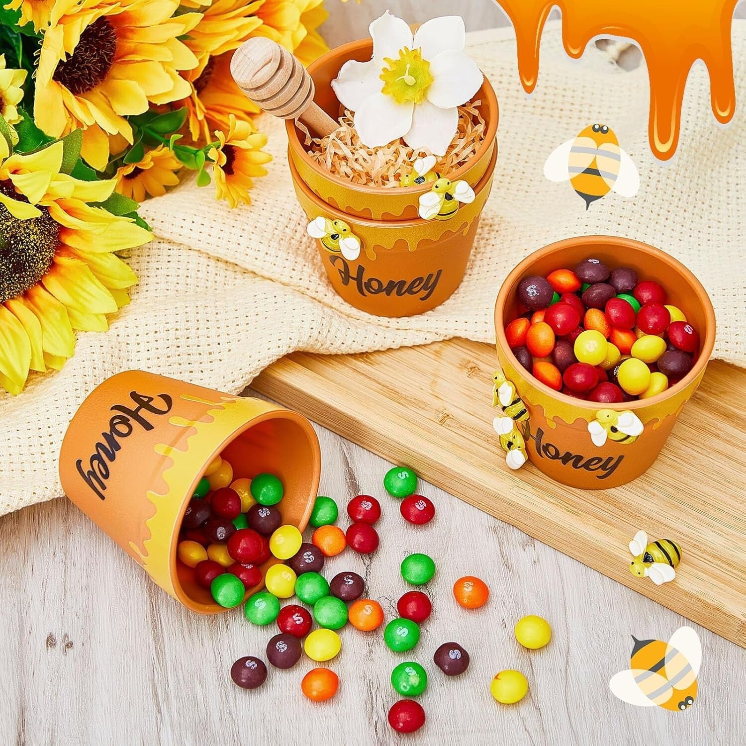 Charming Bee-Themed Honey Favors: 30 Mini Jars with Dippers for Celebrations