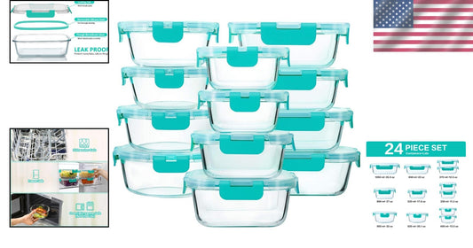 Durable 24-Piece Glass Storage Containers with Smart Lock Lids - Leak Resistant