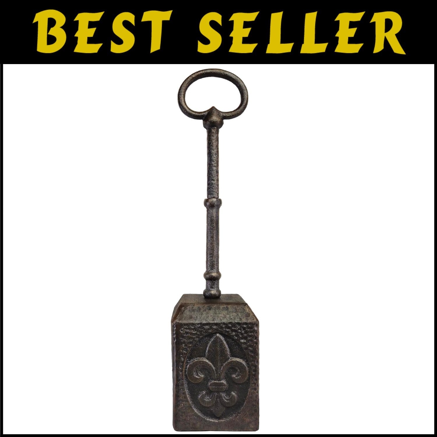 Durable Cast Iron Door Stopper with Adjustable Handle and Fleur de Lis Detailing