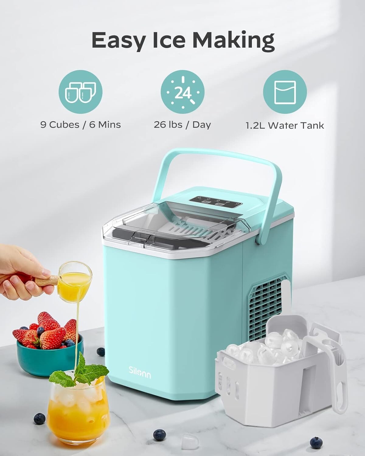 Quiet Portable Ice Maker with Basket & Scoop - Ideal for RV, Camping, and Home