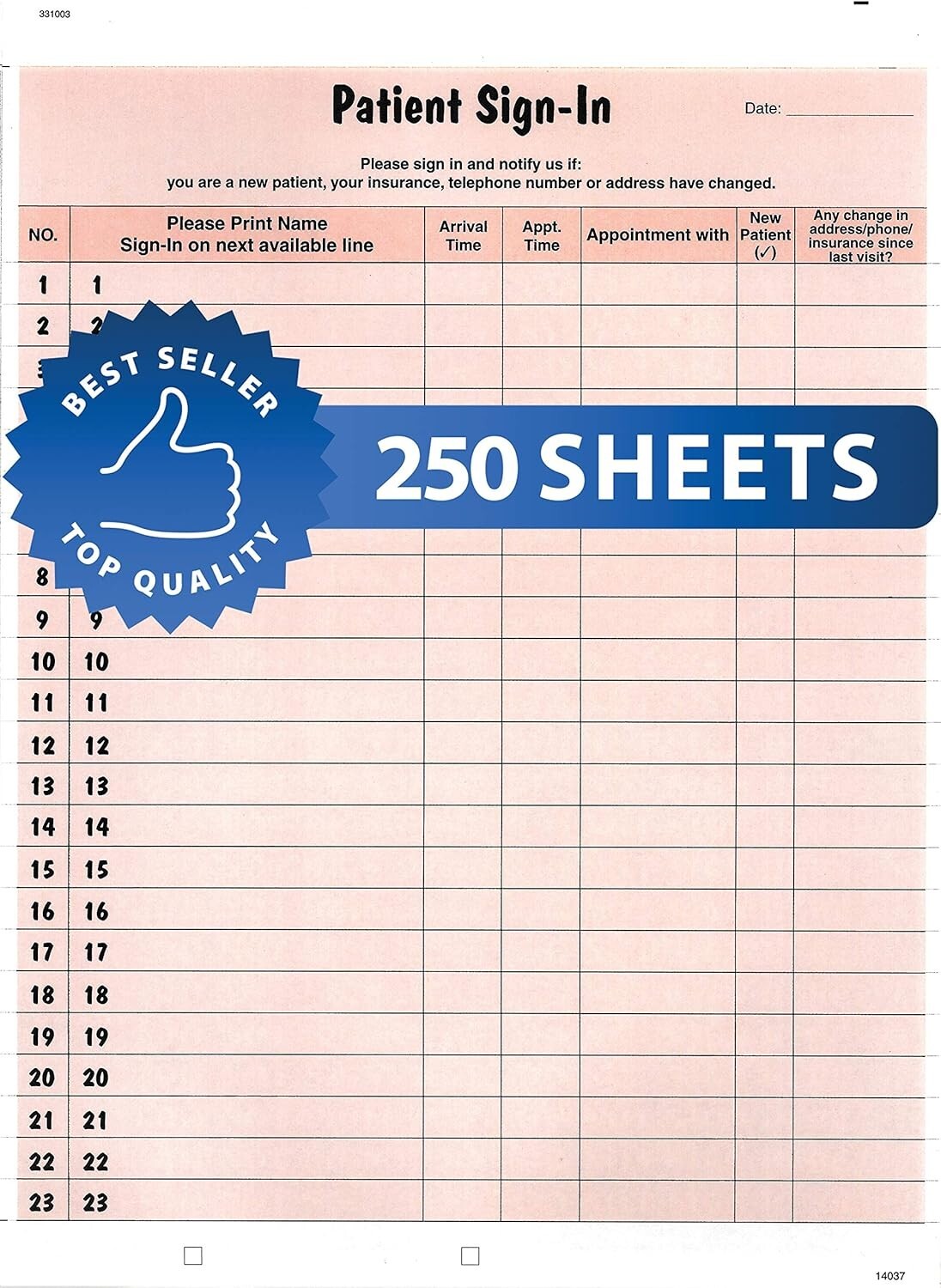 Removable Patient Label Forms - 250 Salmon Sheets, 8-1/2" x 11" for Easy Sign-In