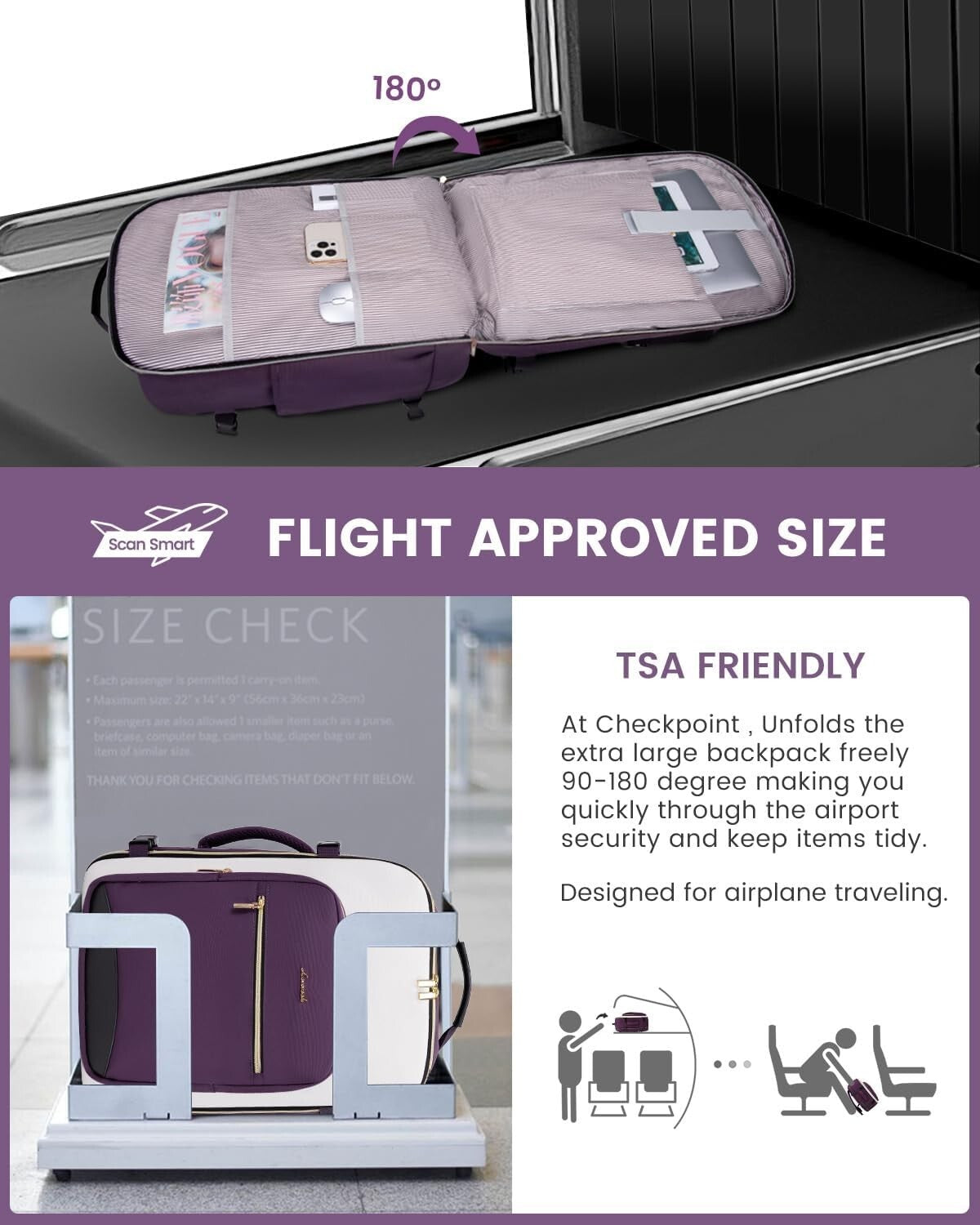 50L Airline Approved Carry On Backpack with Packing Cubes for Travel Comfort