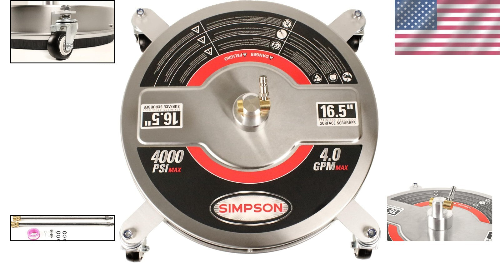 Efficient 16.5" Pressure Washer Surface Cleaner with Rotating Jets - 4000 PSI