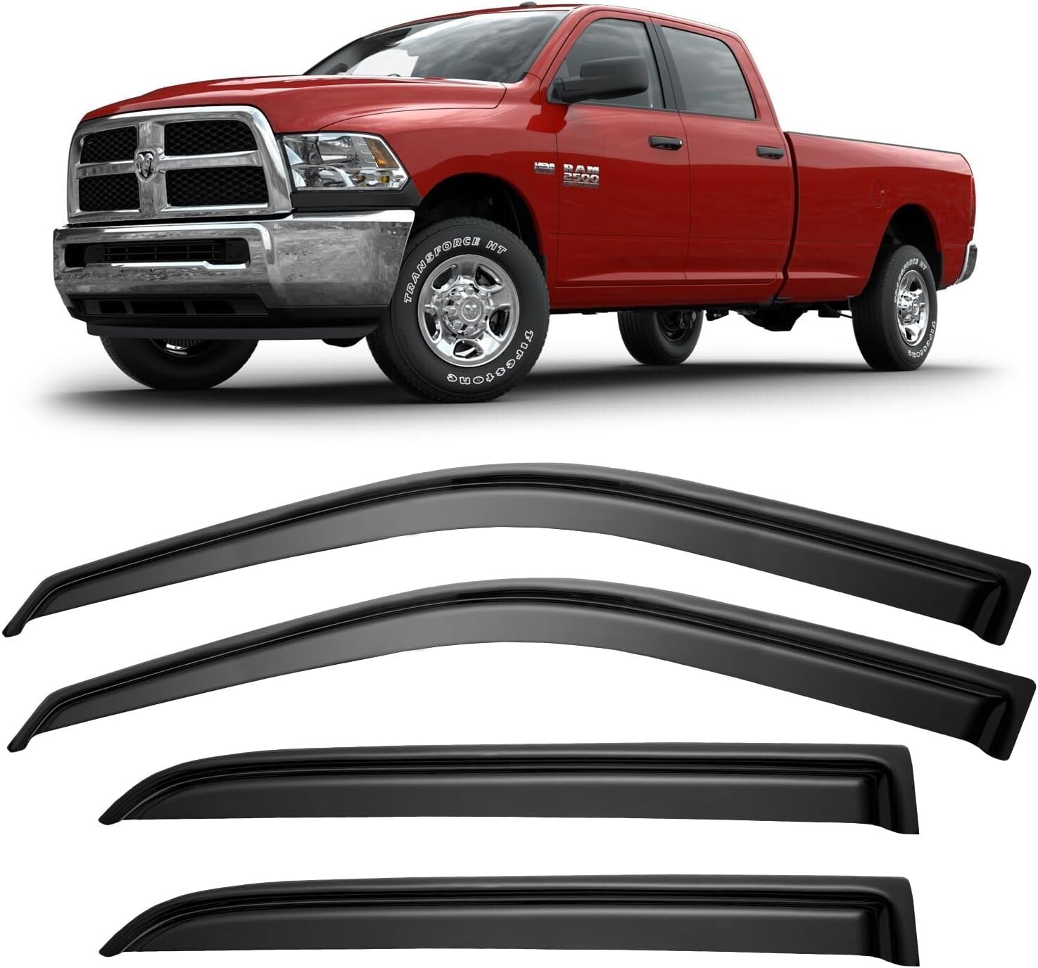Easy Stick-On Window Rain Guards for 2009-2018 Dodge Ram 1500 Crew Cab