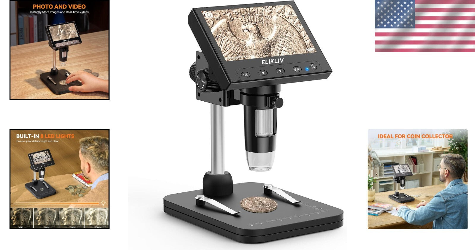Rechargeable Digital Microscope with Adjustable Stand and Enhanced LED Lighting