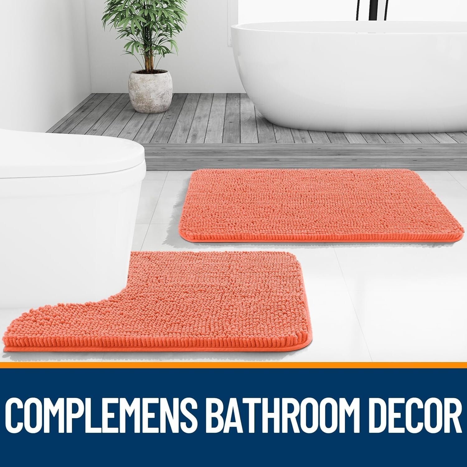 47x24 Modern Coral Chenille Bath Mat - Ultra-Absorbent & Fast-Drying Design