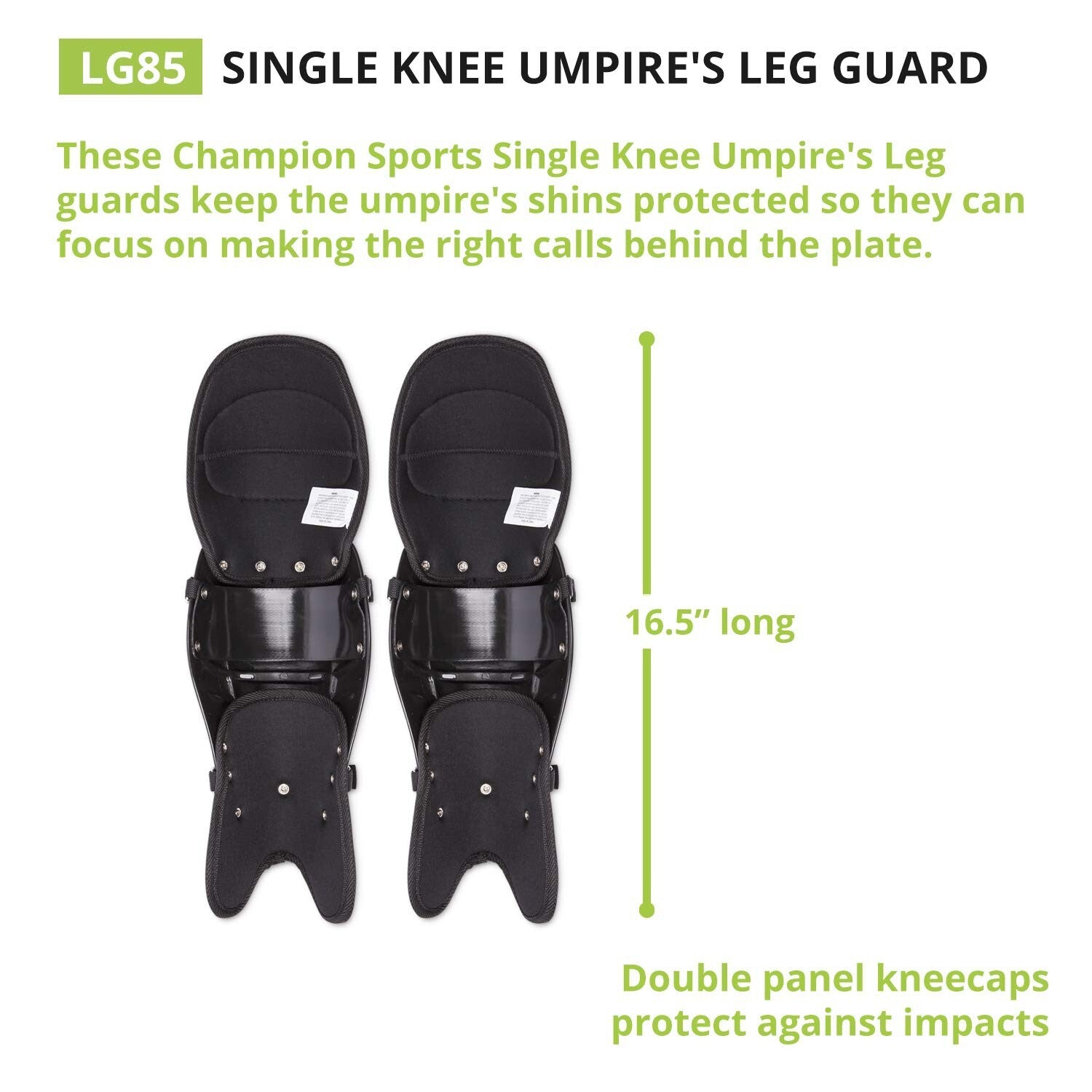 Ergonomic Umpire Shin Pads: Black 16.5” Single Knee Guards for Maximum Comfort