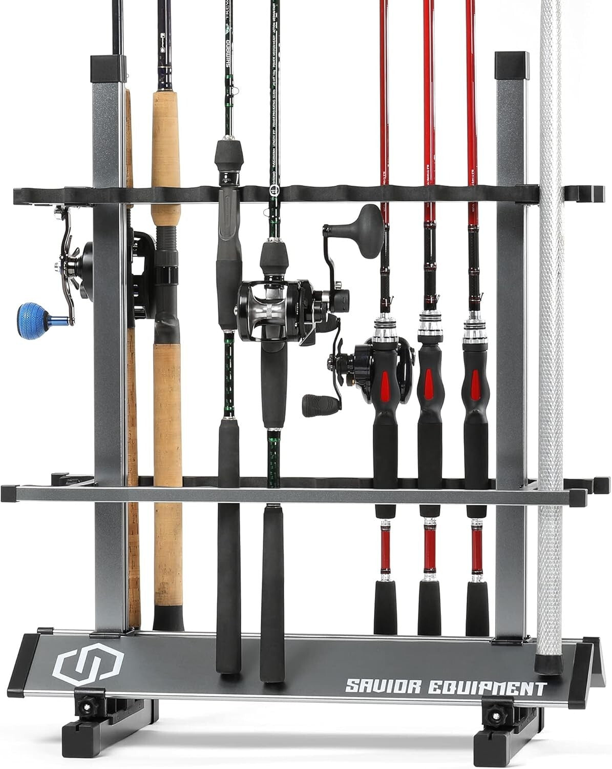 Lightweight Aluminum Fishing Rod Rack - 24 Slot Organizer for Garage Storage