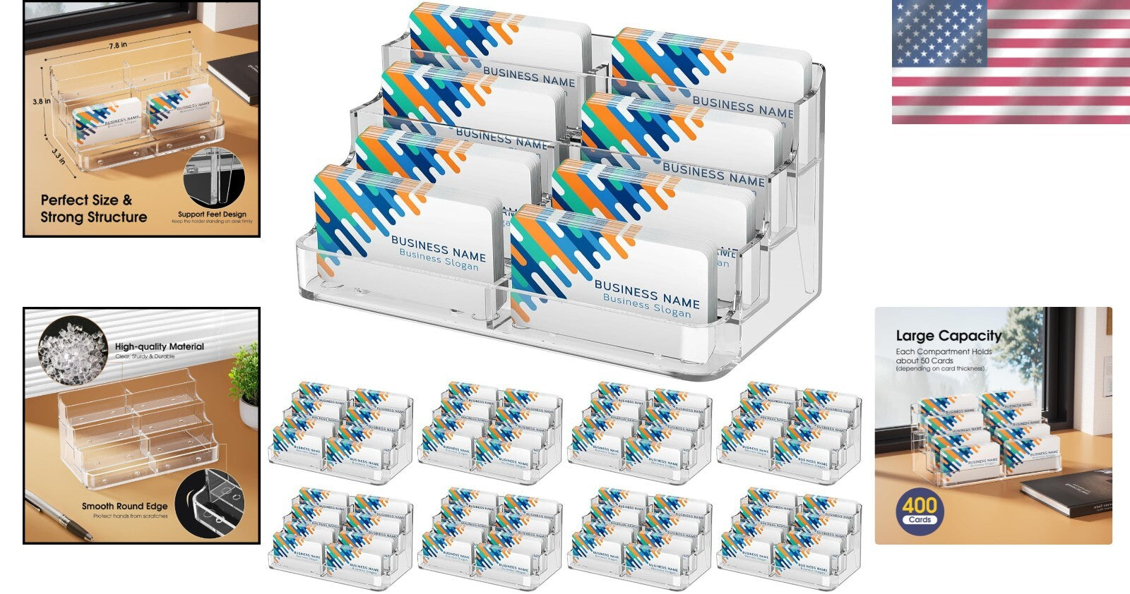 Clear Acrylic Business Card Organizer Set - 8 Pocket Display for Home & Office