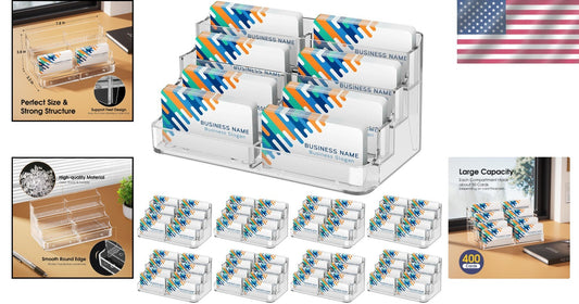 Clear Acrylic Business Card Organizer Set - 8 Pocket Display for Home & Office