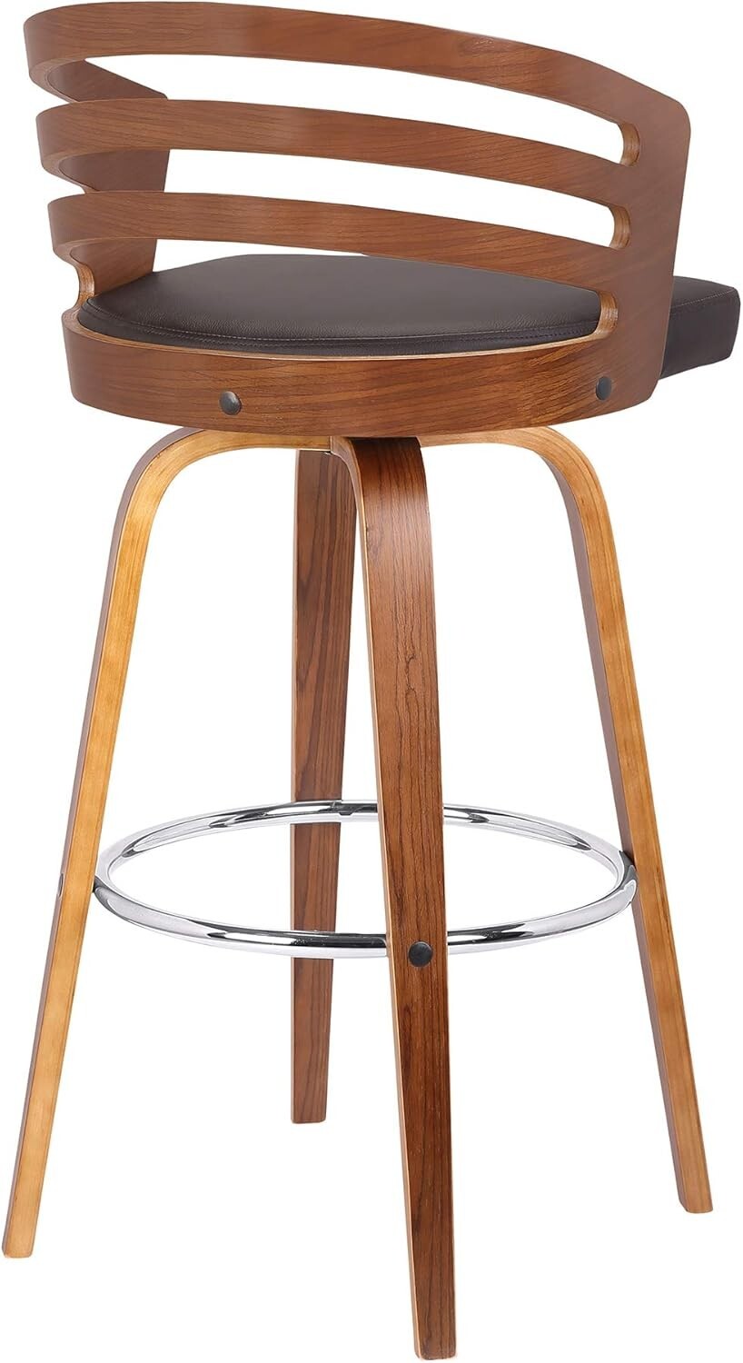 Elegant Jayden Swivel Bar Stool with Brown Faux Leather & Walnut Finish - 26"