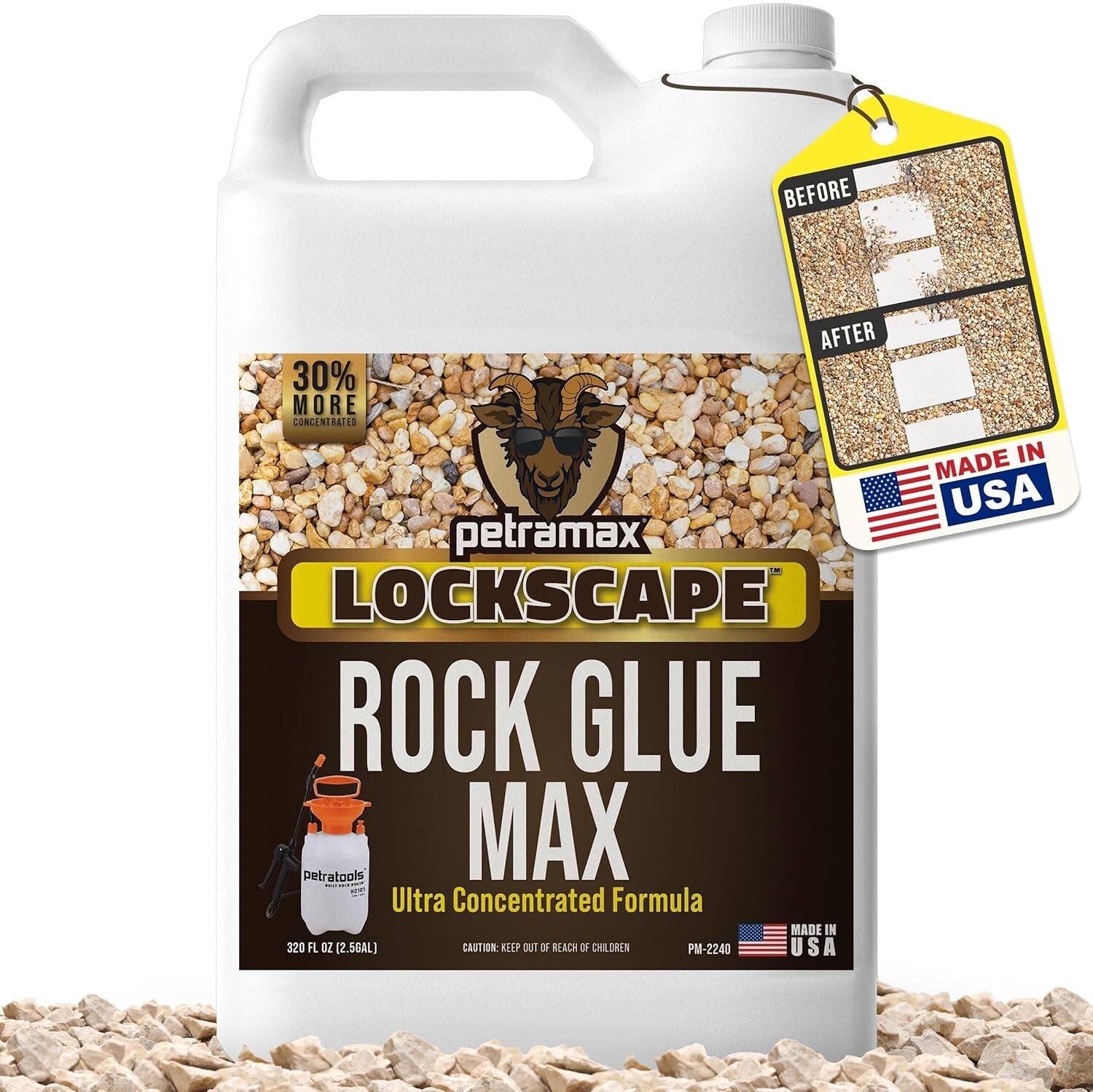 Powerful 2.5 Gallon Rock Glue - Easy Spray Application for Durable Landscaping