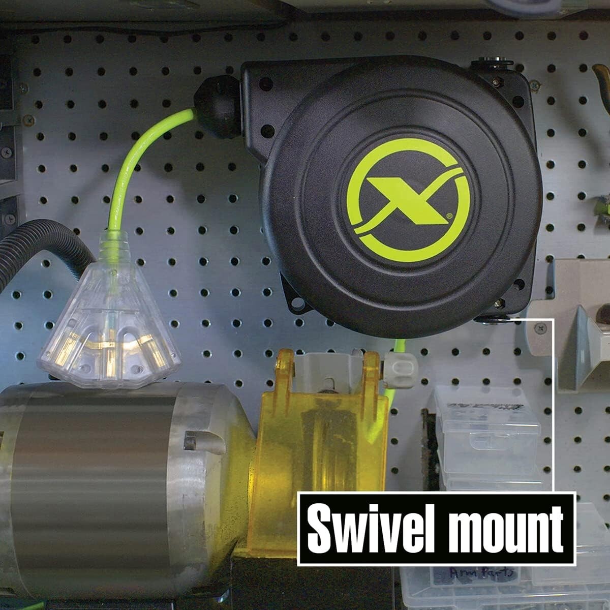 ZillaGreen 25 Ft Retractable Extension Cord Reel with Lighted Triple Tap Outlet