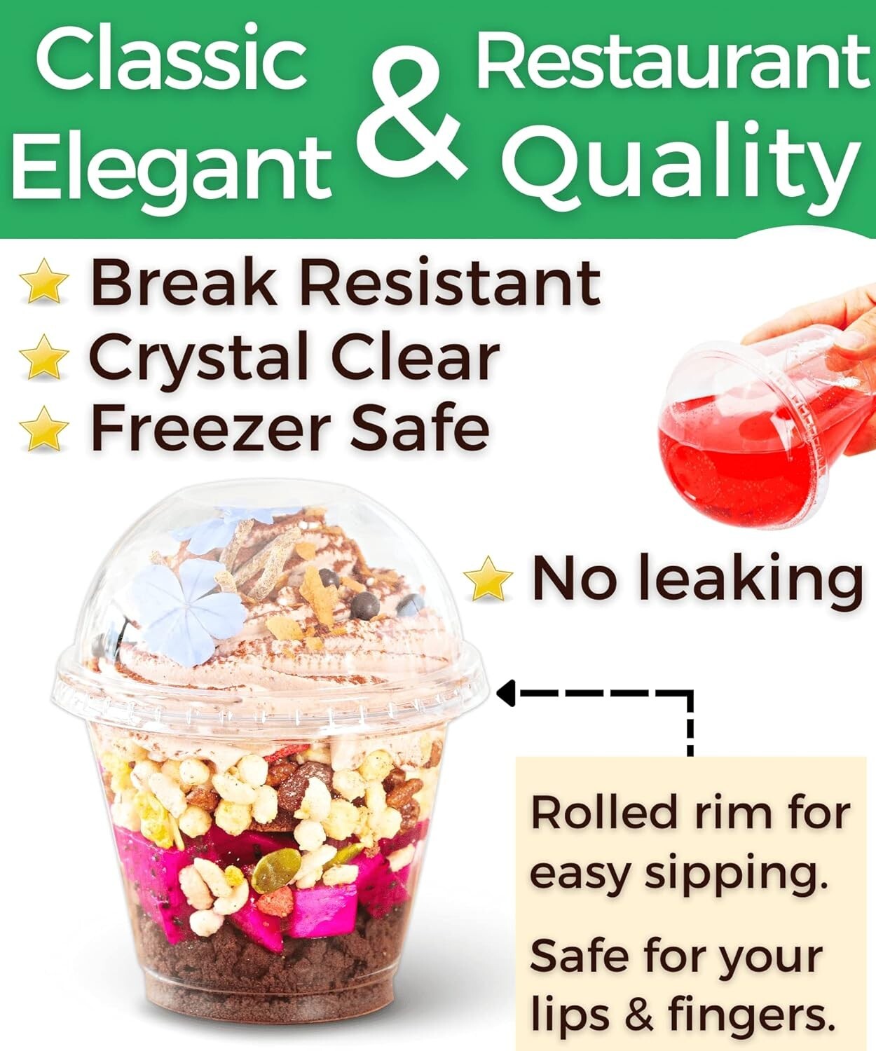 Sturdy 9 oz Clear Disposable Cups with Lids for Ice Cream & Desserts - 200 Count