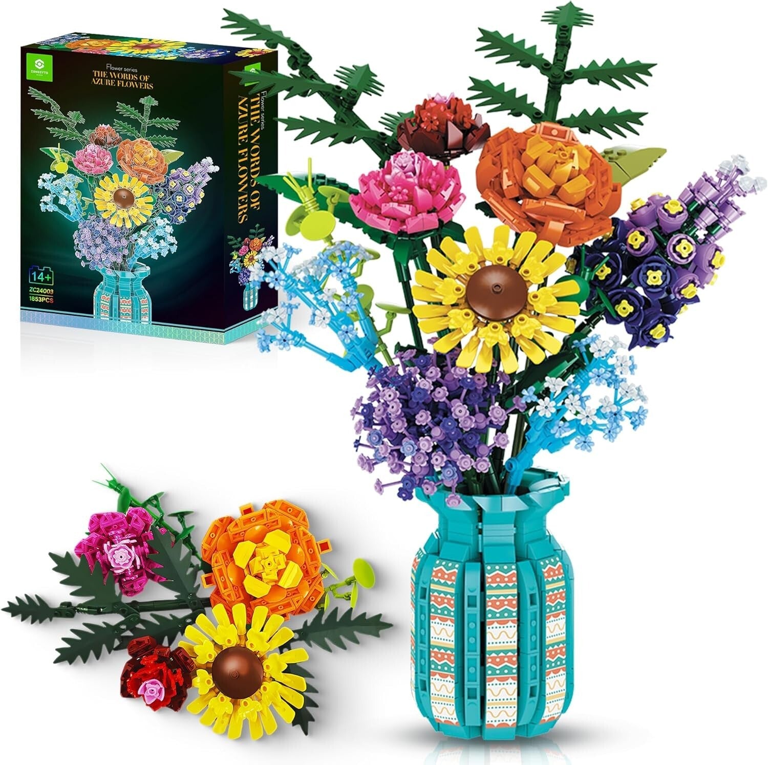 Customizable Flower Bouquet Building Blocks Set - 8 Unique Designs for Any Space