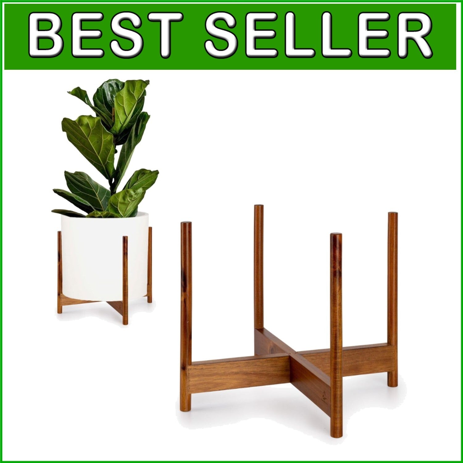 Elegant Mid Century Acacia Wood Plant Stand - Fits 14.9 Inch Pots, No Assembly