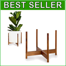 Load image into Gallery viewer, Elegant Mid Century Acacia Wood Plant Stand - Fits 14.9 Inch Pots, No Assembly