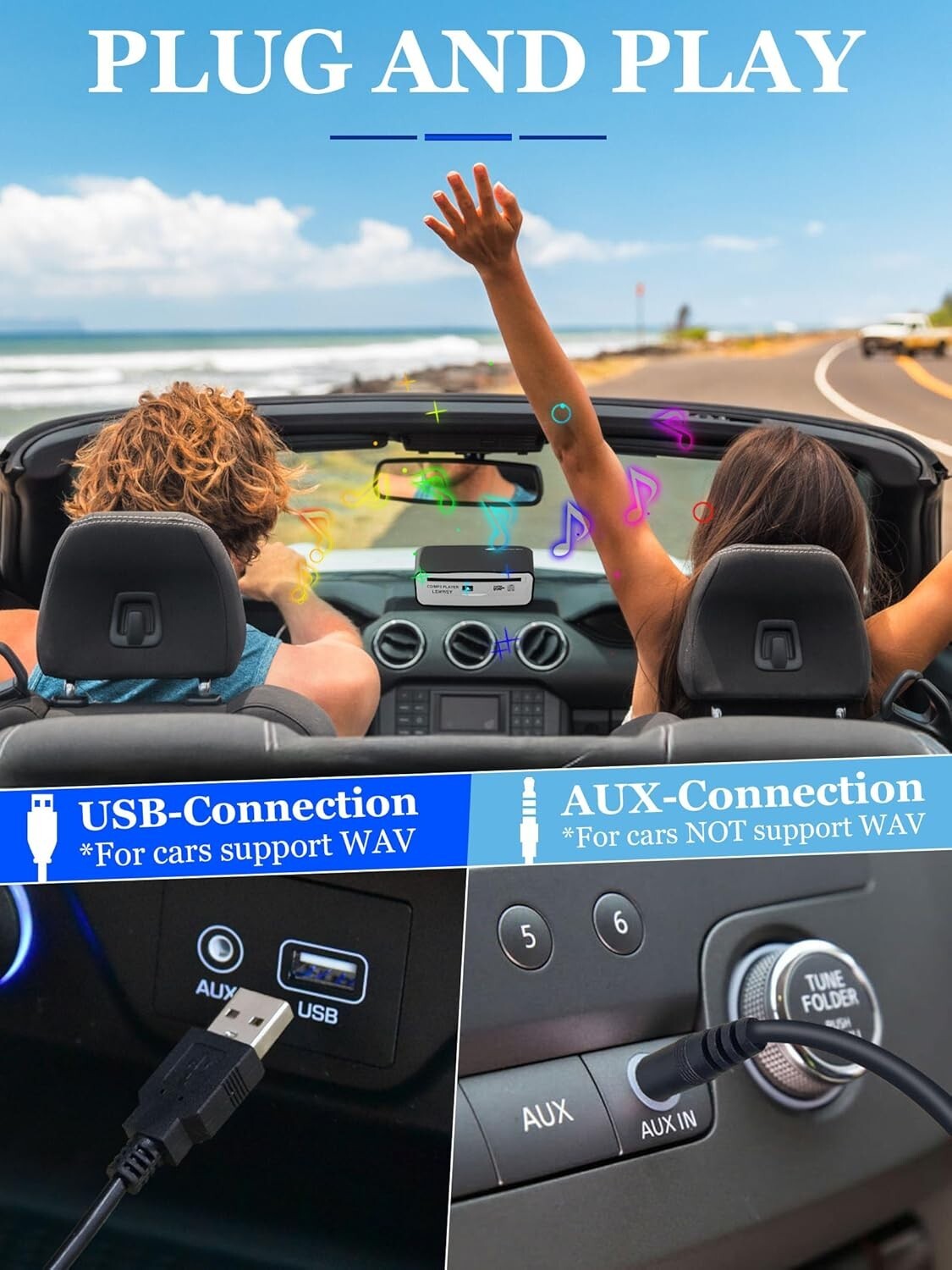 Universal Portable Car CD Player with Remote & AUX - Easy Plug-and-Play Solution