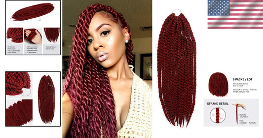 Tangle-Free Jumbo Senegalese Twist Braid Hair, 24 Inch Burgundy - 6 Pack Bundle