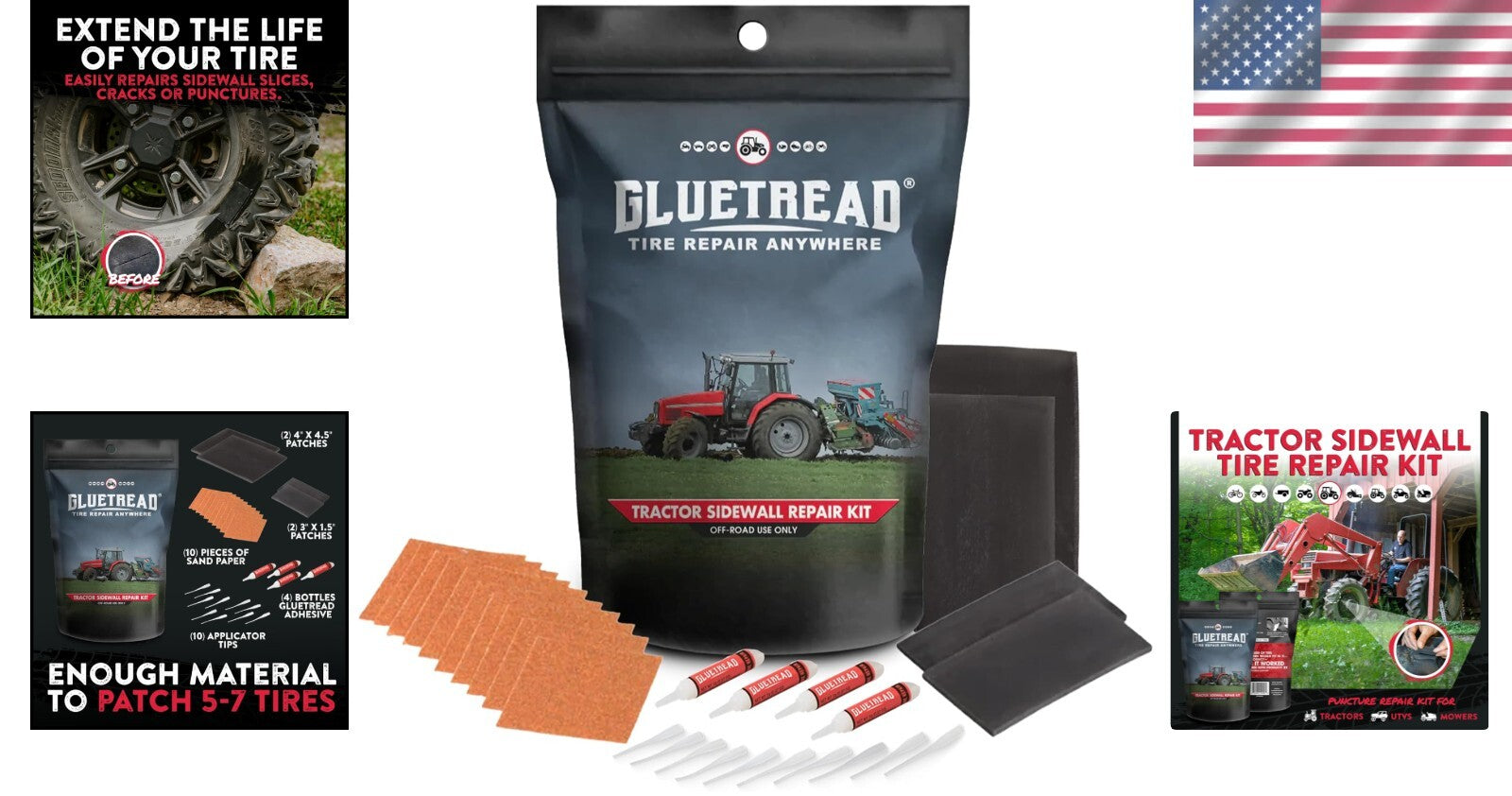 GlueTread Off-Road Tire Repair Kit - Fix 5-7 Trailers & Tractors Anywhere