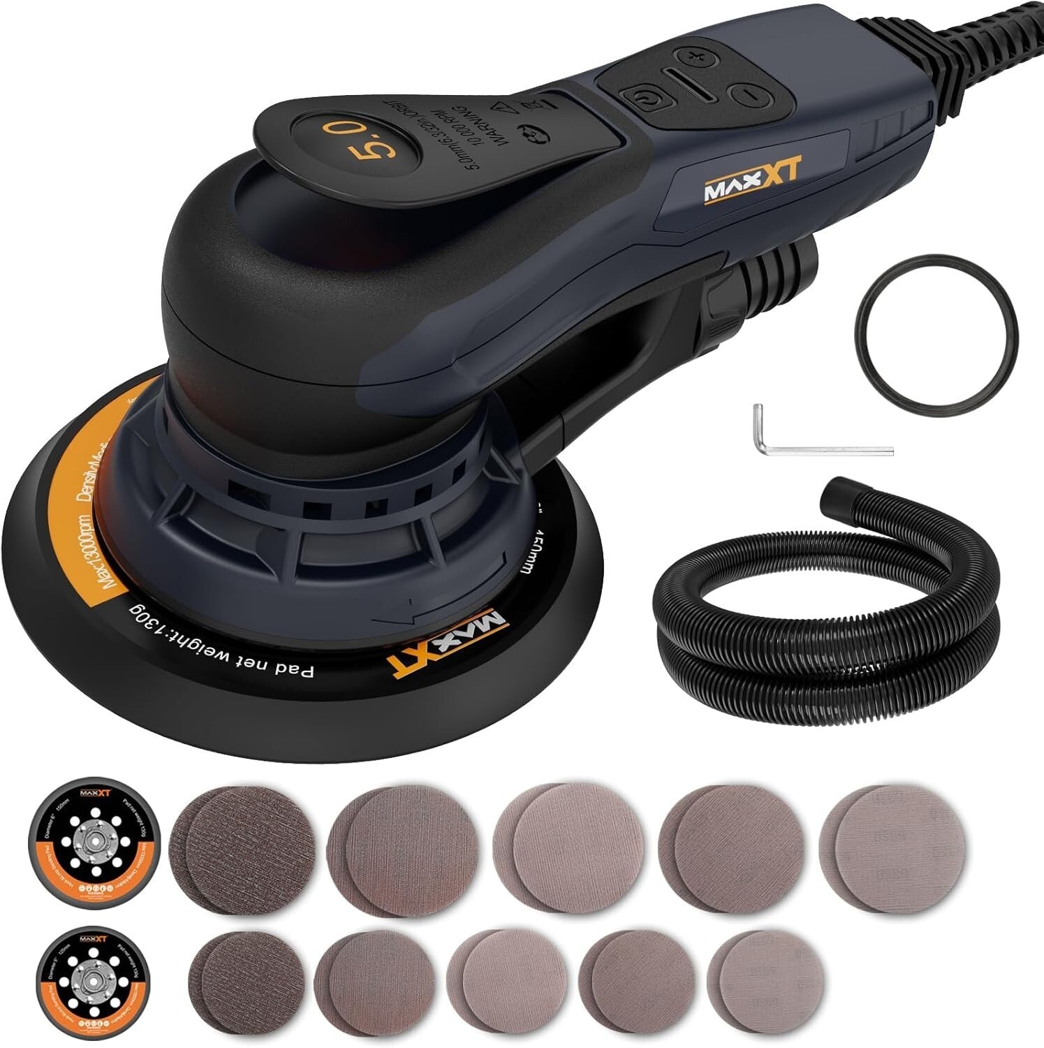 Electric Random Orbital Sander with 5" & 6" Pads for Woodworking Precision