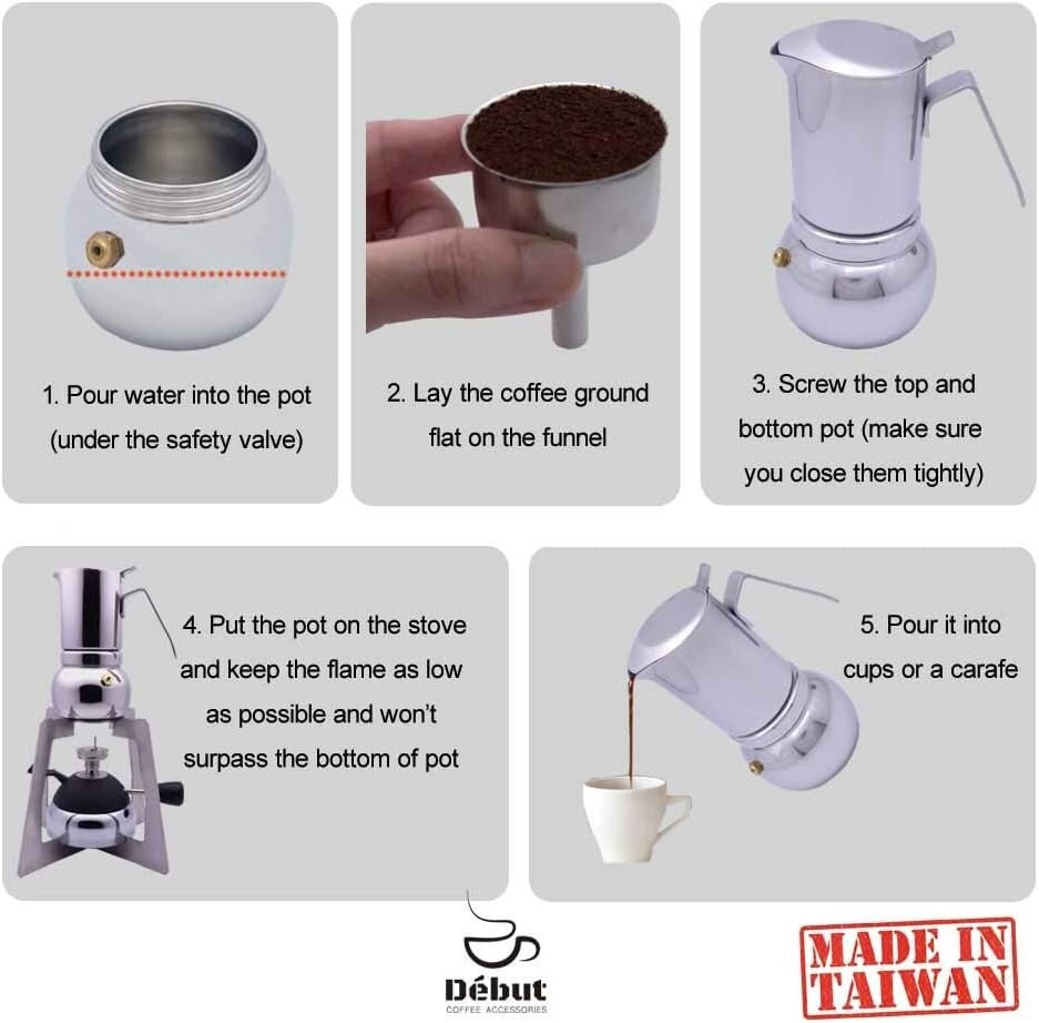 304 Stainless Steel Moka Pot - Manual Espresso Maker, 6 Cup Capacity, Easy Clean