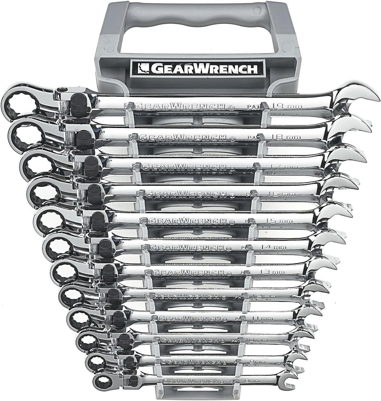Versatile 12 Pc. Locking Flex Head Metric Wrenches - Ideal for Confined Spaces