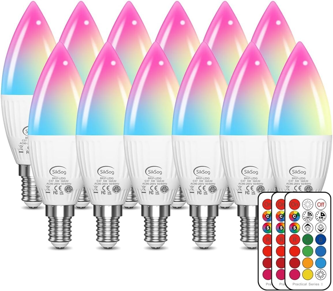 Dimmable E12 Candelabra LED Bulbs with Remote, 12 Pack - 5W, 5000K Brightness