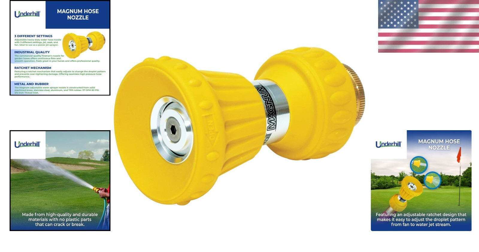 Solid Metal Garden Hose Nozzle with Adjustable Spray – 80 PSI, 3/4-Inch Inlet