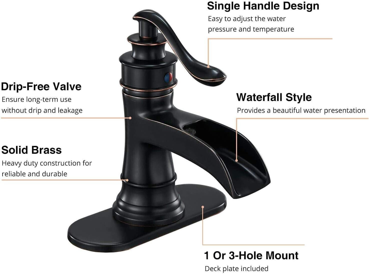 Commercial-Grade Waterfall Faucet with Lever Handle in Oil Rubbed Bronze Finish