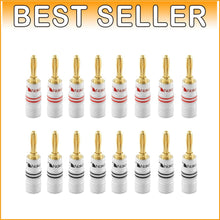 Load image into Gallery viewer, 24k Gold-Plated Speaker Banana Plugs - Secure Connections, 12-18 AWG, 16 Pcs