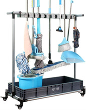Load image into Gallery viewer, Stainless Steel Mop Rack with Lockable Wheels for Secure Cleaning Organization