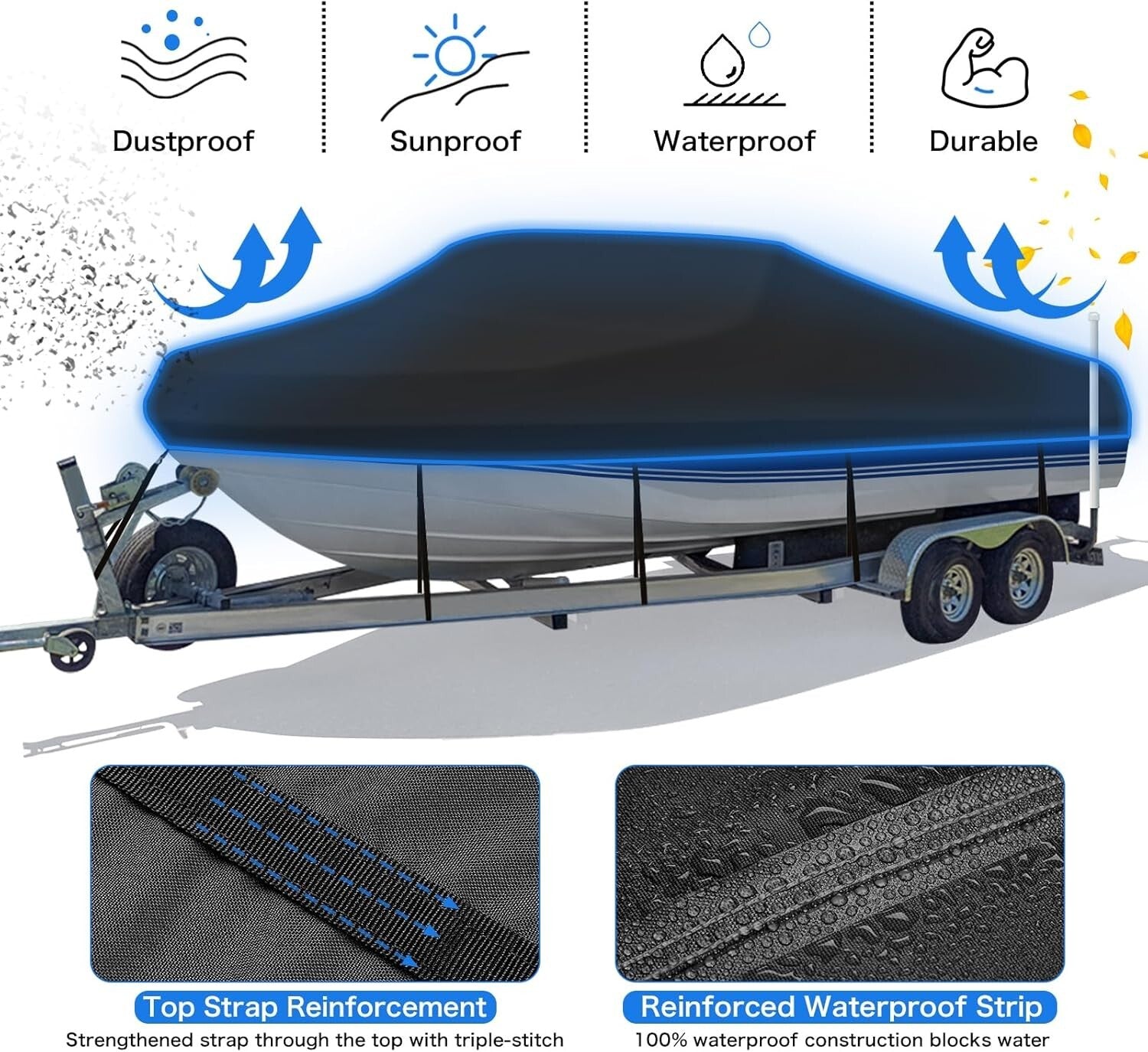 Ultimate Heavy Duty Boat Cover 23-24ft - UV and Waterproof Protection Included