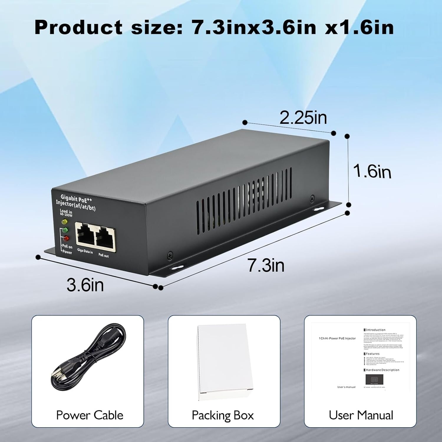 Efficient 90W PoE++ Injector Adapter - 10/100/1000Mbps High-Speed Connectivity