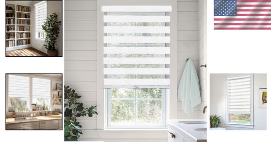 Zebra Blinds for Windows - Light Filtering Cordless Roller Shades, 20" W x 72" H