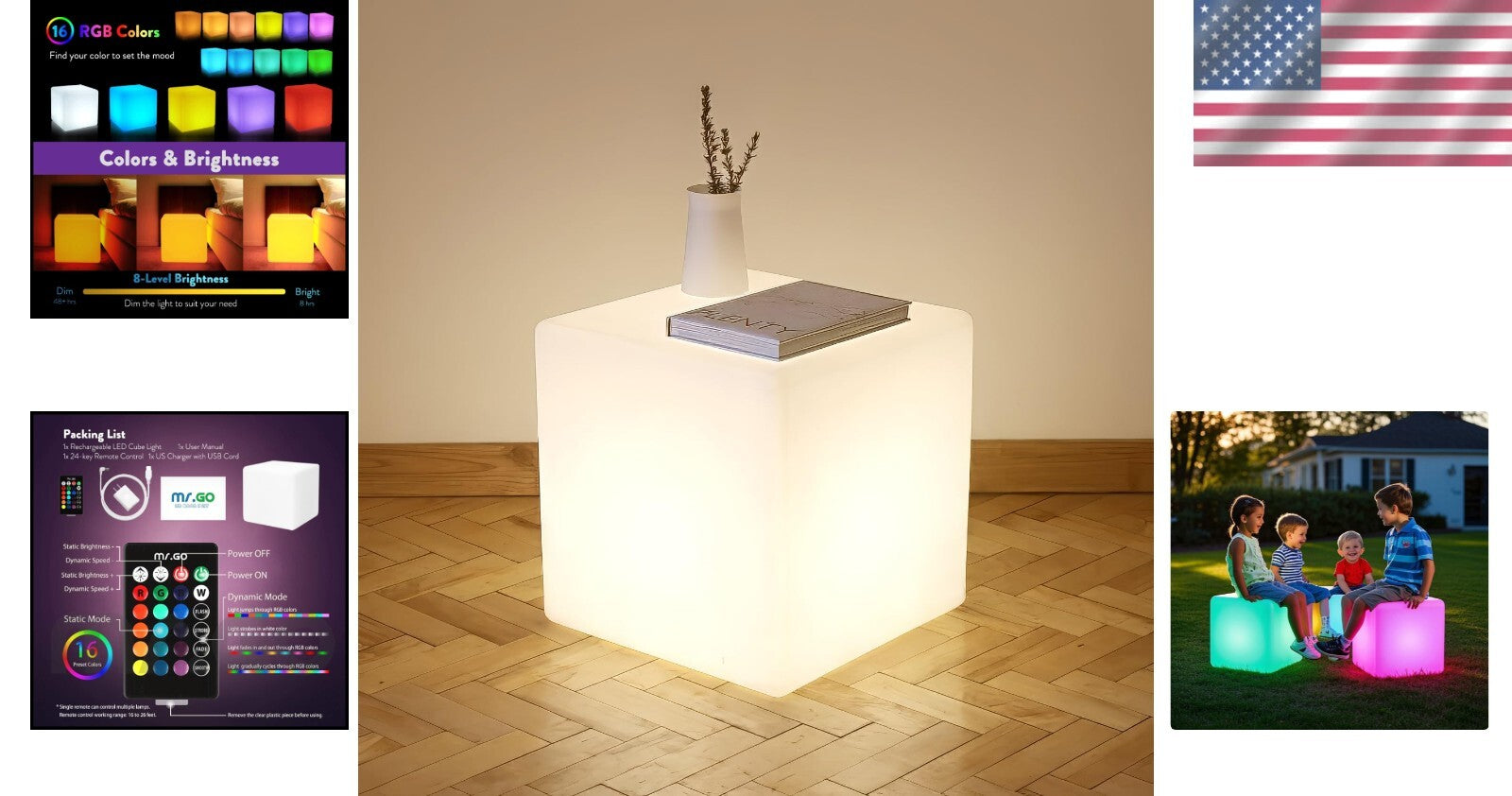Rechargeable 14-Inch LED Cube Light - Mood-Enhancing Stool/Table for Any Event