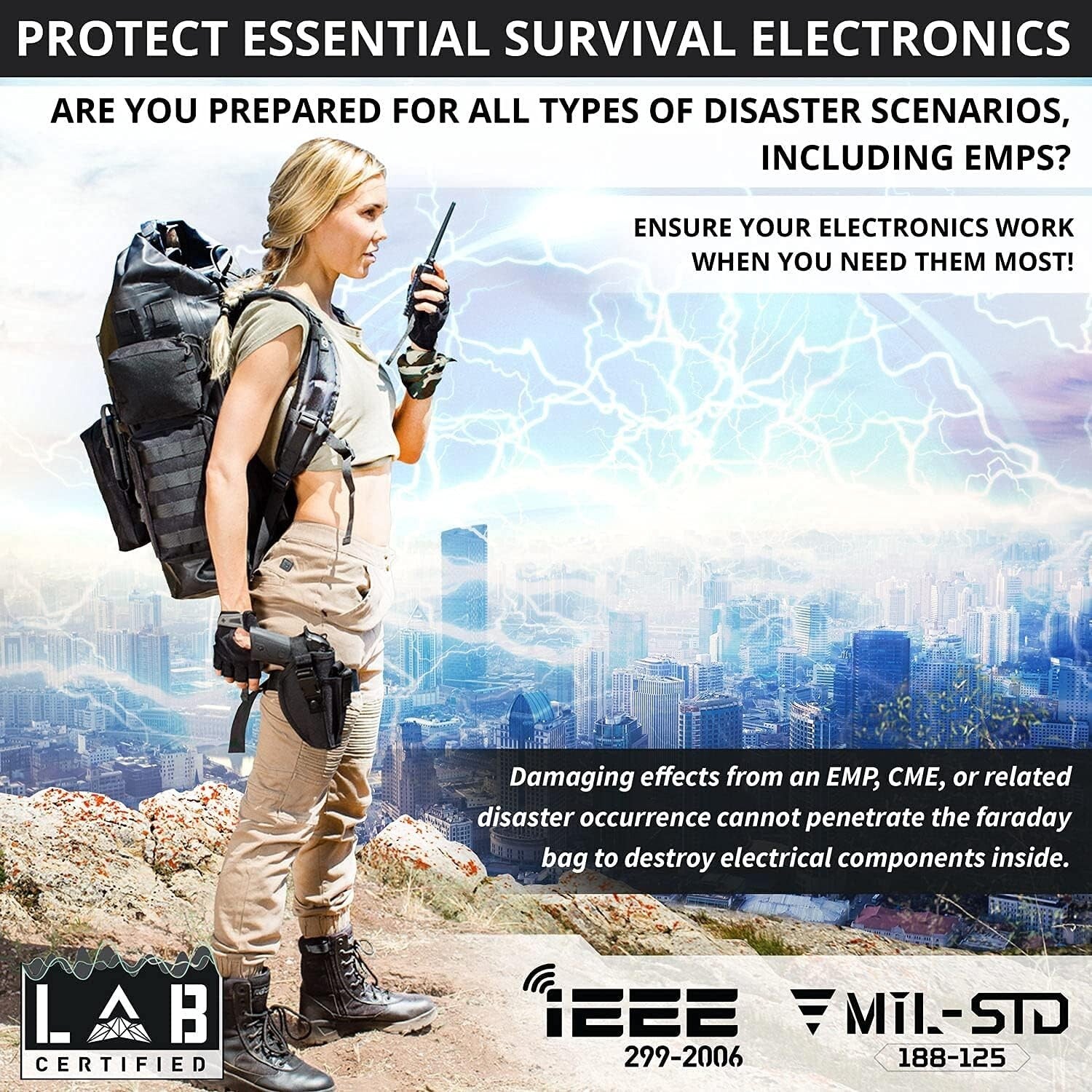 40L Military-Grade Waterproof Faraday Backpack with MOLLE System for Electronics