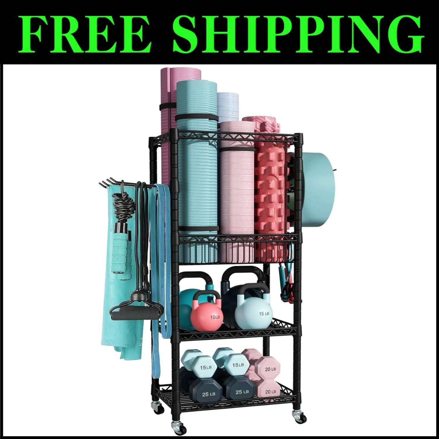 3-Tier Home Gym Storage Rack with Wheels - Organize Your Workout Gear Elegantly
