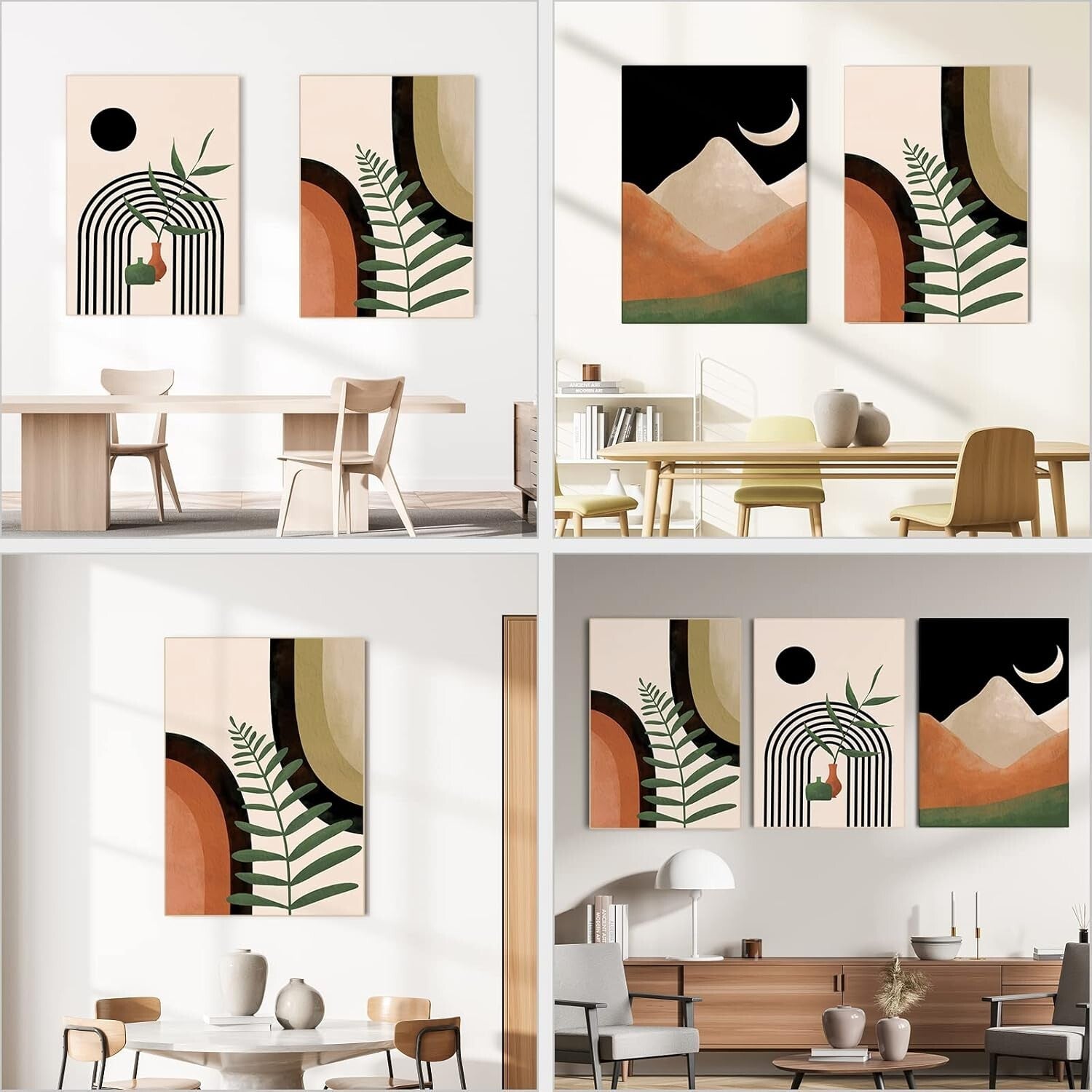 Elegant Bohemian 3-Piece Canvas Art Set - 16" x 24" Mid Century Abstract Prints