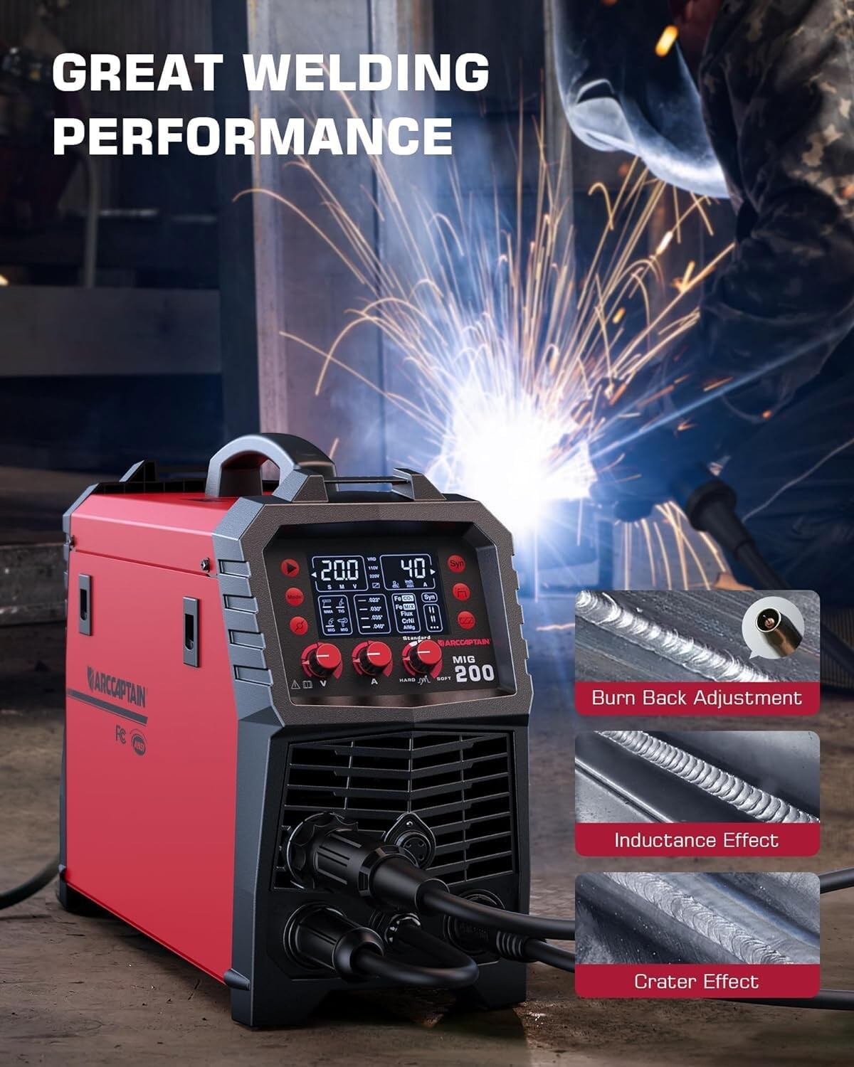 Versatile 6-in-1 MIG Welder - Gas/Gasless with Safety Features & Digital Control
