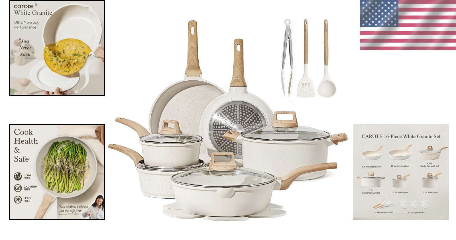 Durable 16-Piece Induction Cookware Set - Ceramic and Aluminum Nonstick Cookware