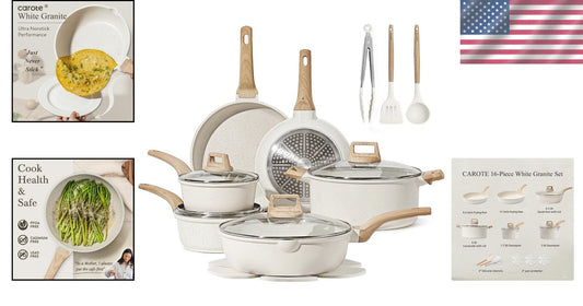 Durable 16-Piece Induction Cookware Set - Ceramic and Aluminum Nonstick Cookware