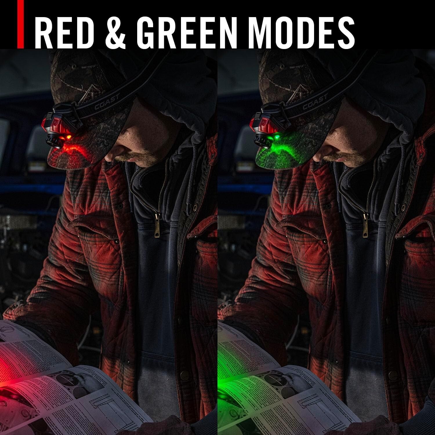 FL85R Waterproof Rechargeable Headlamp with 18-Hour Battery - Red/Green/White