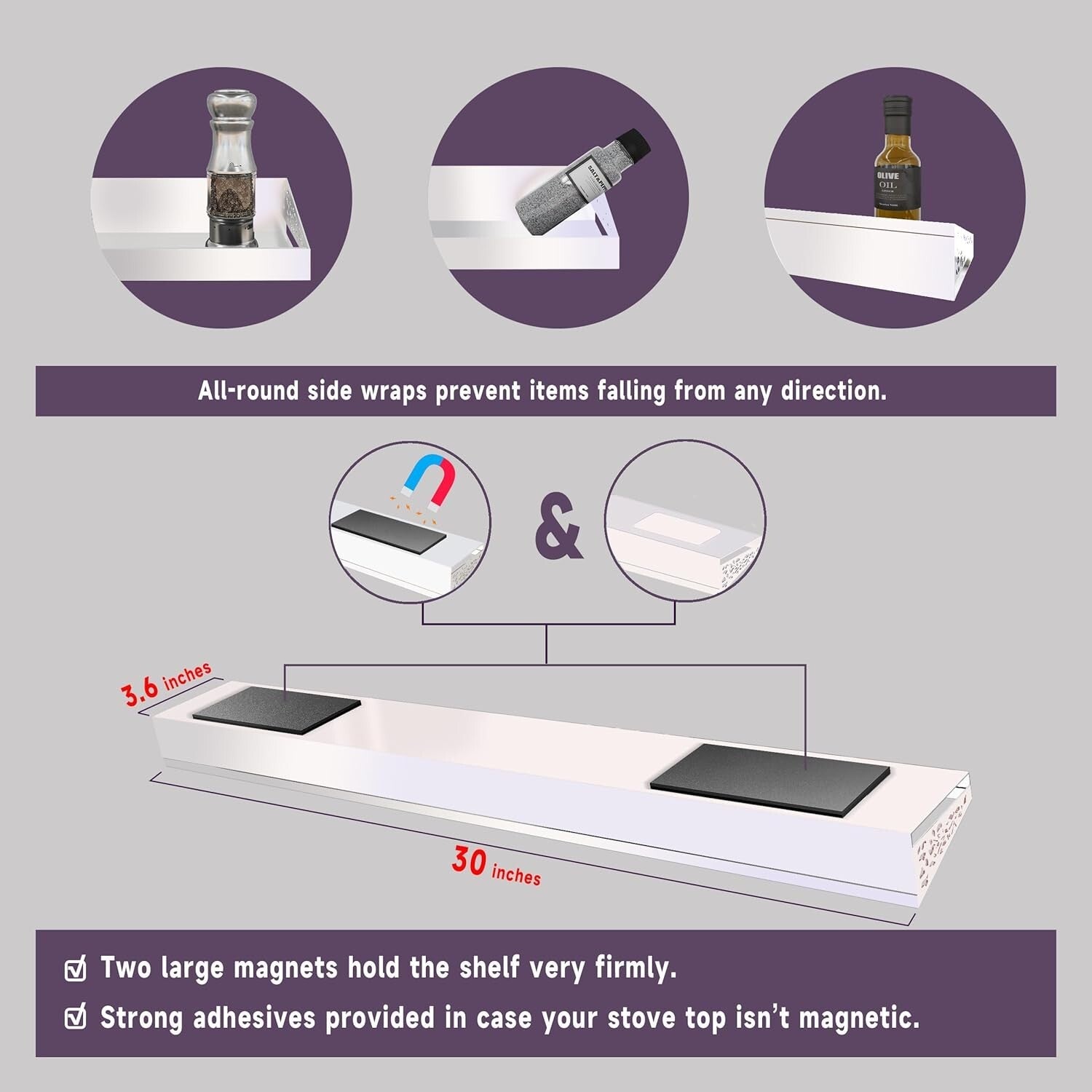 Elegant Magnetic Stove Top Shelf, 30 Inch - Spice Rack for Kitchen Efficiency