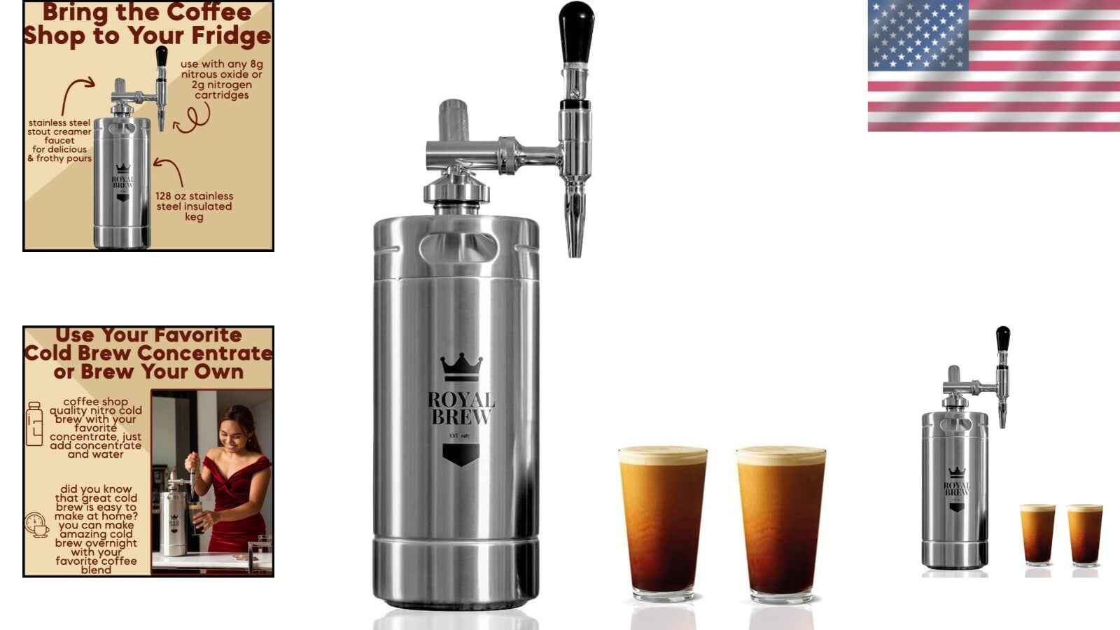 Stainless Steel Nitro Cold Brew Coffee Maker - 128 Oz, Perfect for Coffee Lovers
