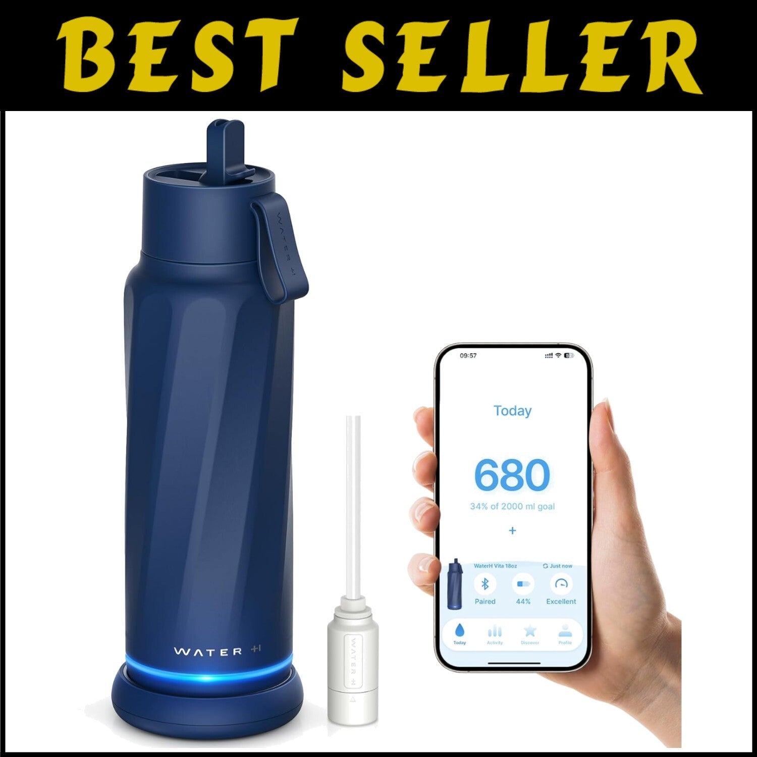 Bluetooth-Enhanced 18oz Smart Water Bottle with Real-Time Intake Tracking