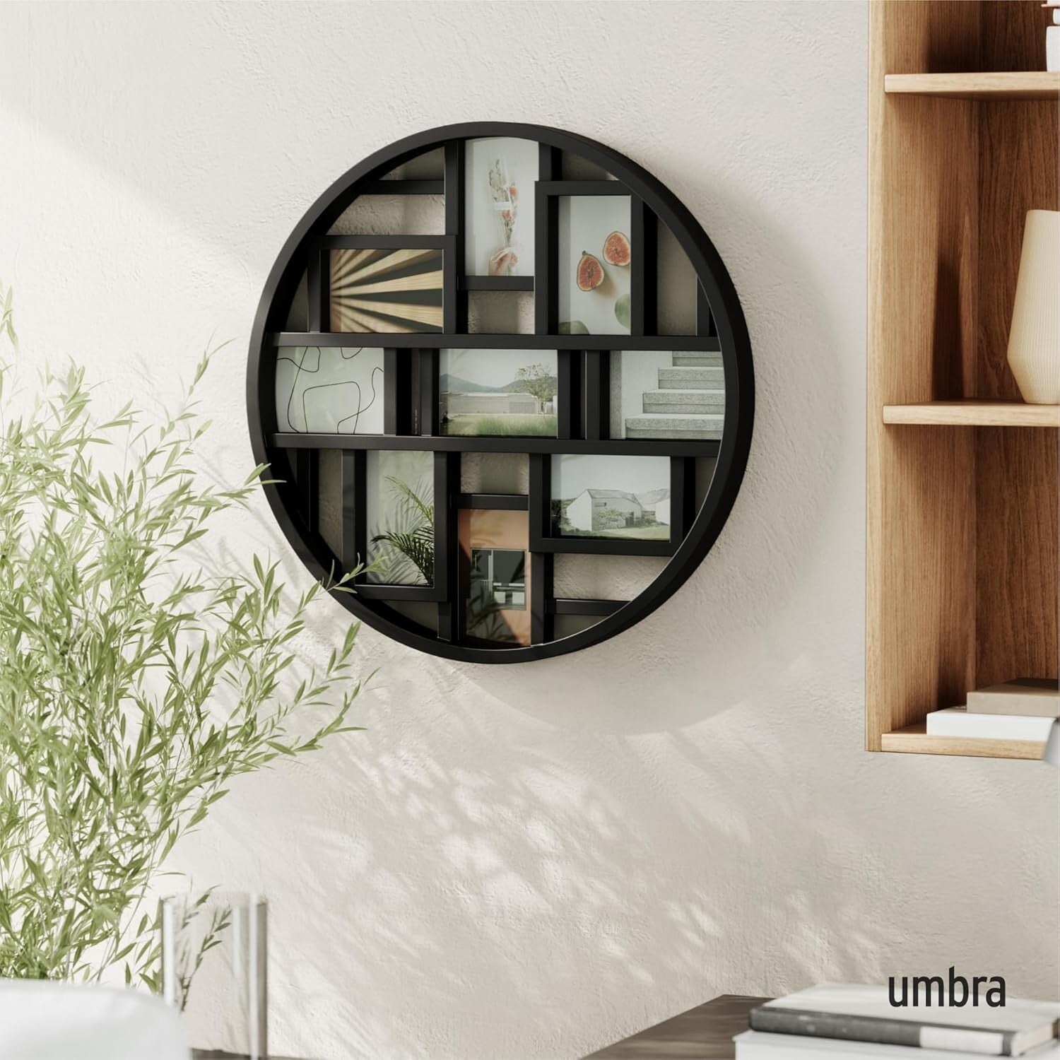 Gallery-Style Black Collage Frame Holds 9 Photos, 22-Inch Round Decor