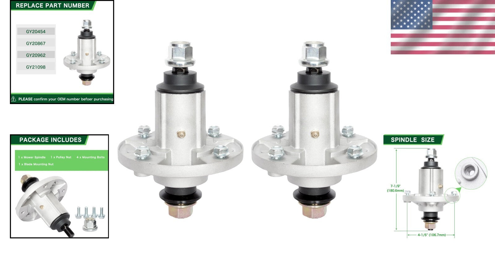 Durable Aluminum Spindle Assembly Replaces GY20454 for John Deere Tractors