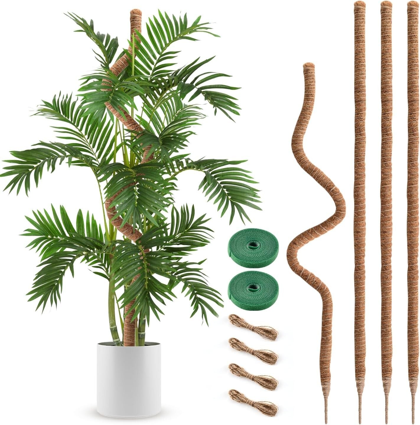 4 Pack Natural Coco Coir Moss Poles - Adjustable Plant Support for Indoor Growth